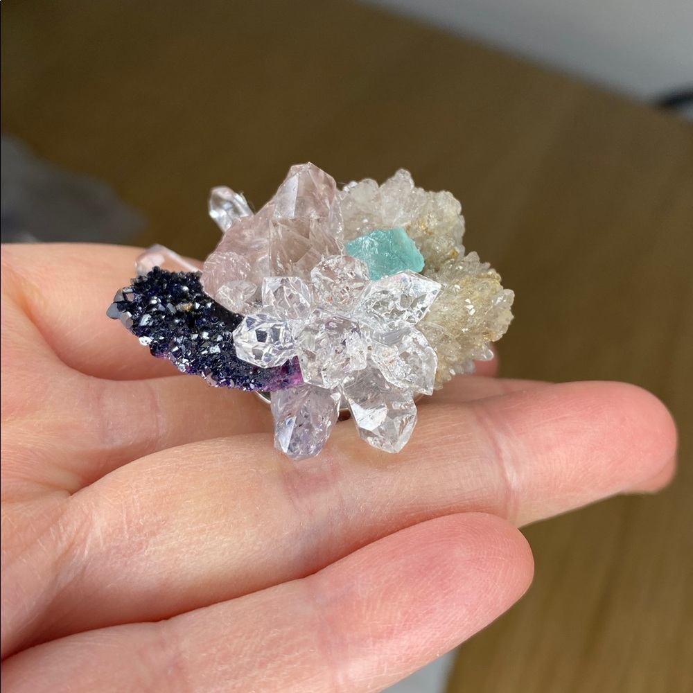 Crystal Cluster Statement Ring In Clear, Purple &… - image 5